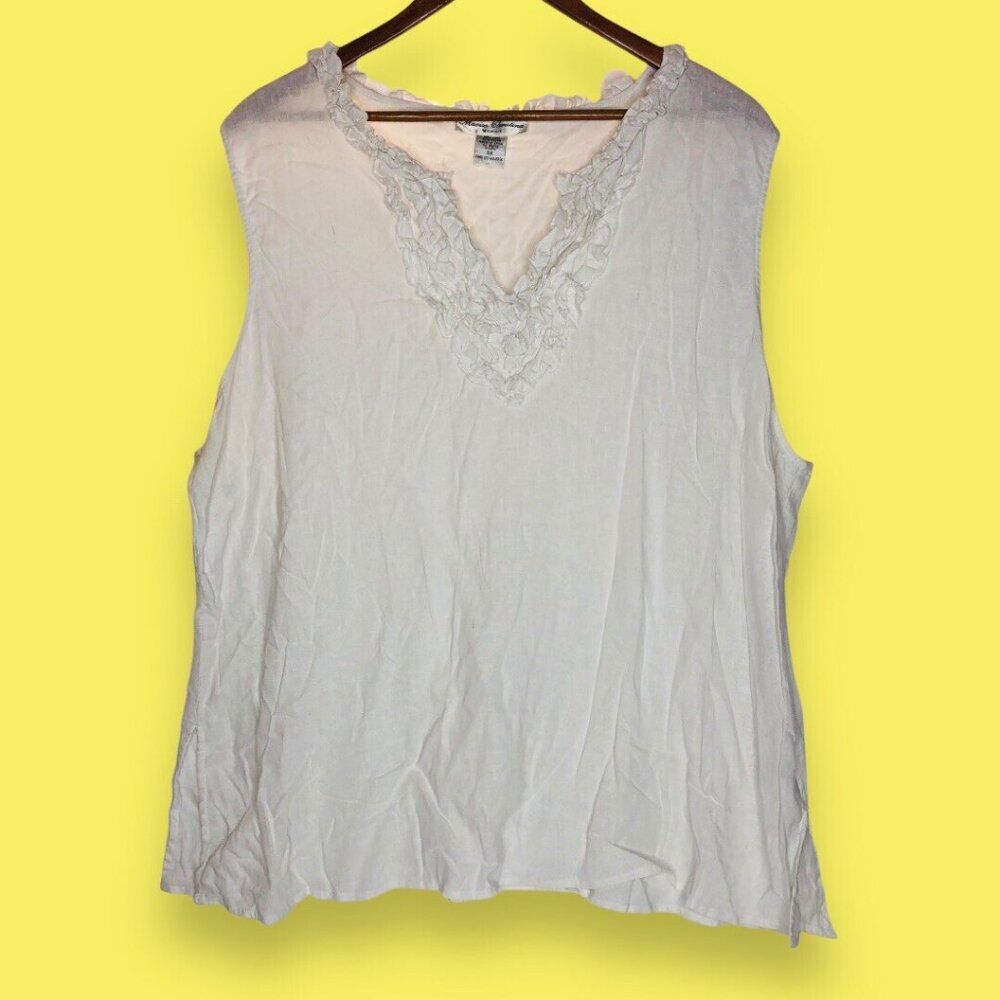 Marisa Christina Womens White Ruffles Neck Tunic Tank Top 3X Linen Blend Peasant